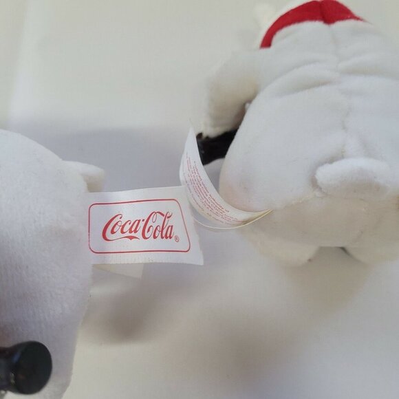 3 pc Vintage Coca Cola Papa Polar Bear Plush 6" 1998 w/ 2 Cubs Coke Bottles - Picture 6 of 12